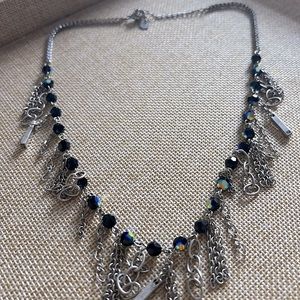 Tc blk silver and crystal necklace